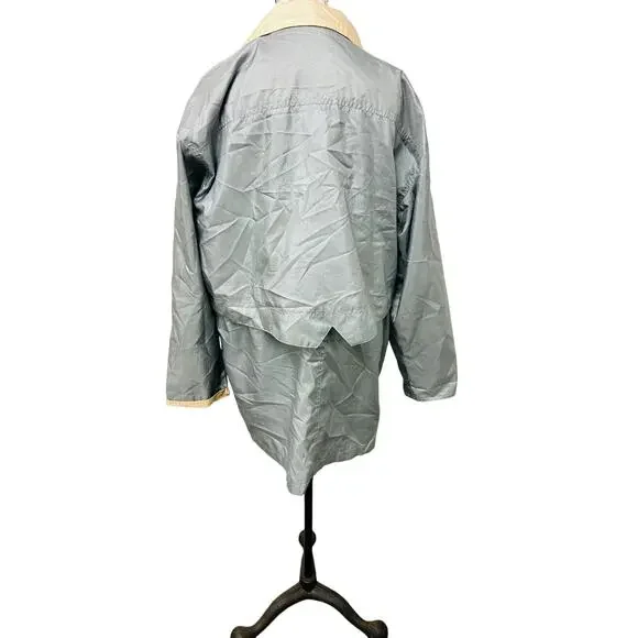 🩶 Innovations by Izzi Silver 90s WindbreakerTrench Coat L Retro Minimalist Chic - Picture 3 of 4